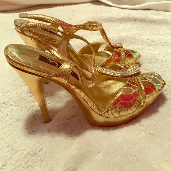 AKIRA Shoes Gold Diamond Encrusted 5 Inch Heels Poshmark