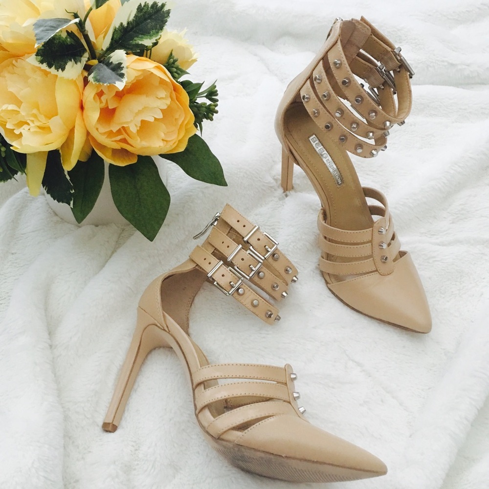 BCBGeneration Nude Rock Stud Buckle Heels