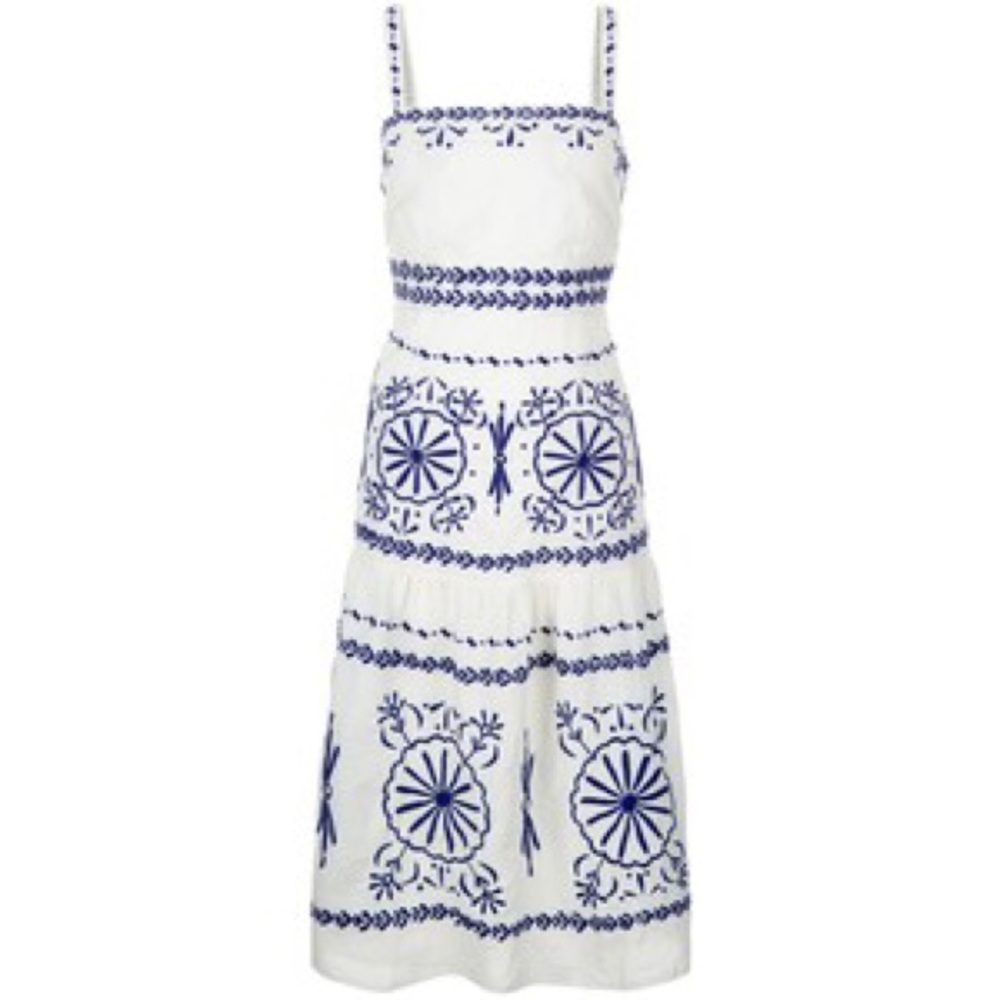 Monsoon Carmen dress - embroidered white navy