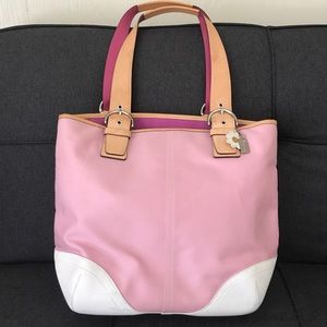 Coach Pink Canvas/White Leather Trim Handbag 4427