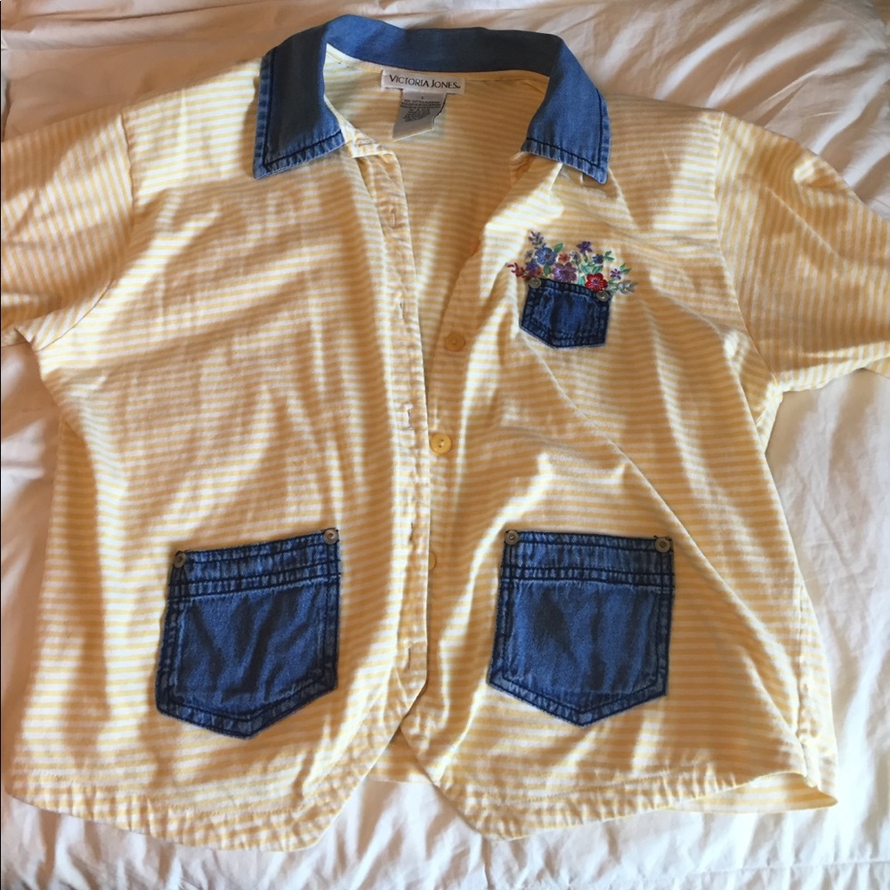 Yellow Striped Floral w/ Denim accents