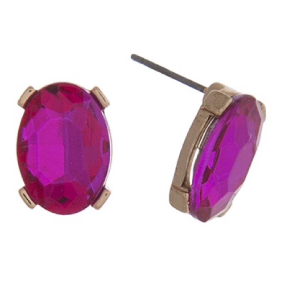 🌅👂🏼Fuchsia Oval Gem Posts