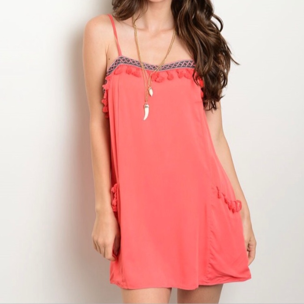 Coral / Salmon shift tassel dress