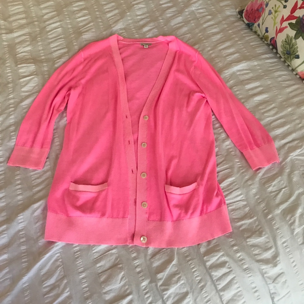 Hot pink cardigan!