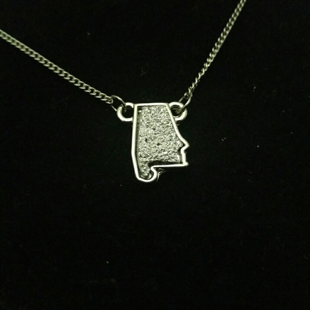 Silver druzy Alabama state necklace