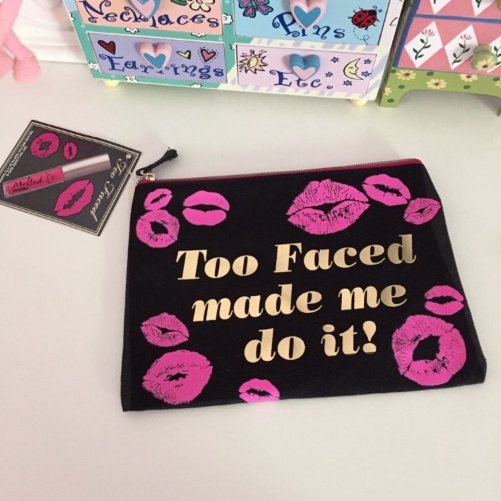 NWT! Too Faced Made Me Do It Cosmetic Makeup Bag