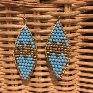 Turquoise and gold beaded earrings