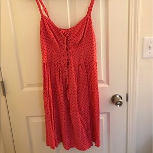 Pink poke a dot lace up front dress
