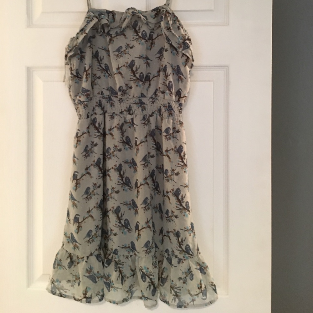 Blue baby doll dress/ birds- says M, but fits as S