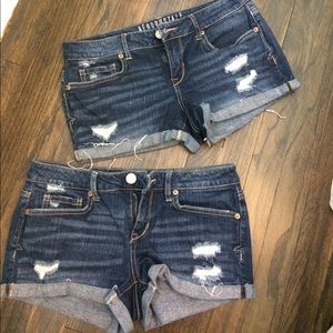 Two pairs of cropped denim shorts