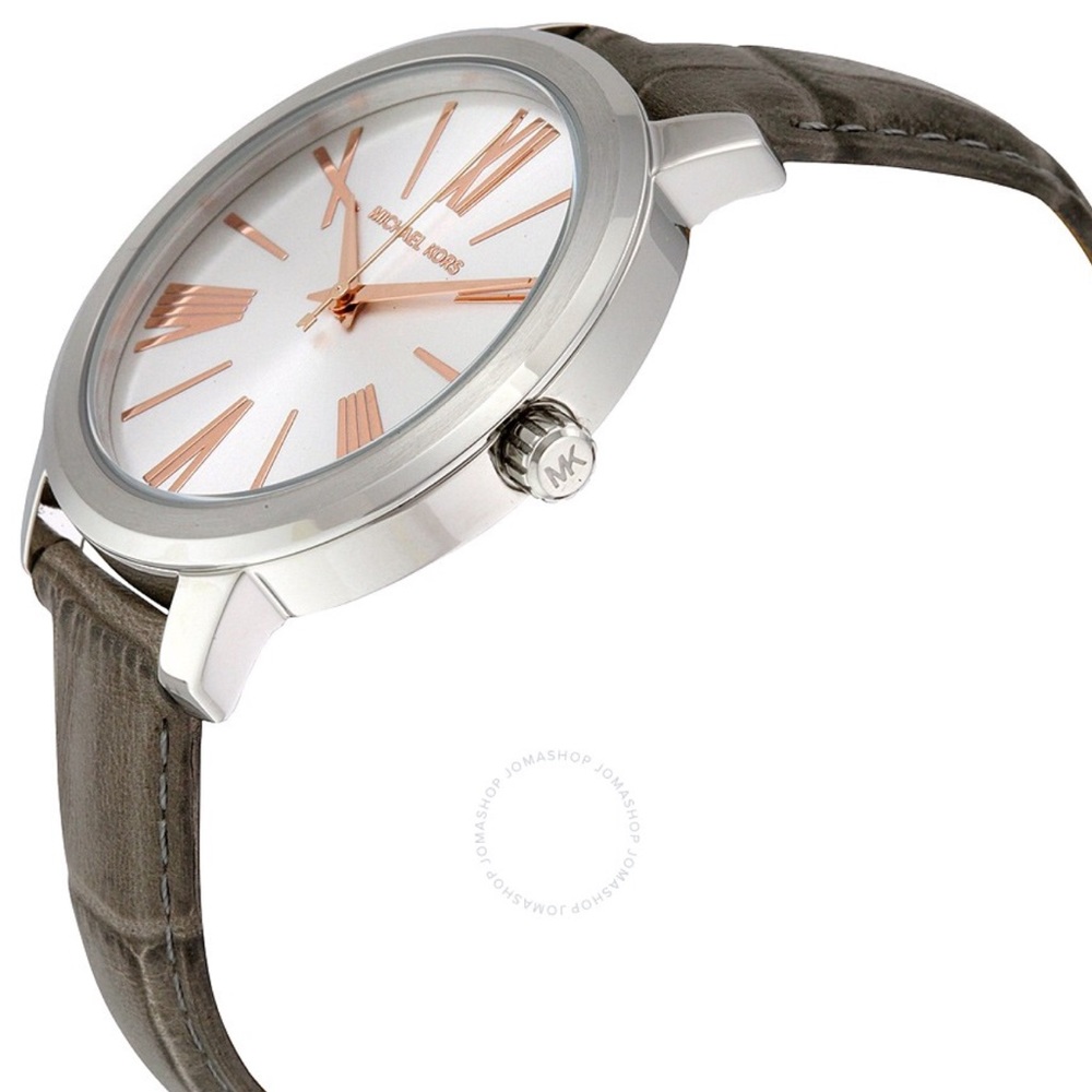 Michael Kors silver rose gold gray leather watch - Picture 5 of 8