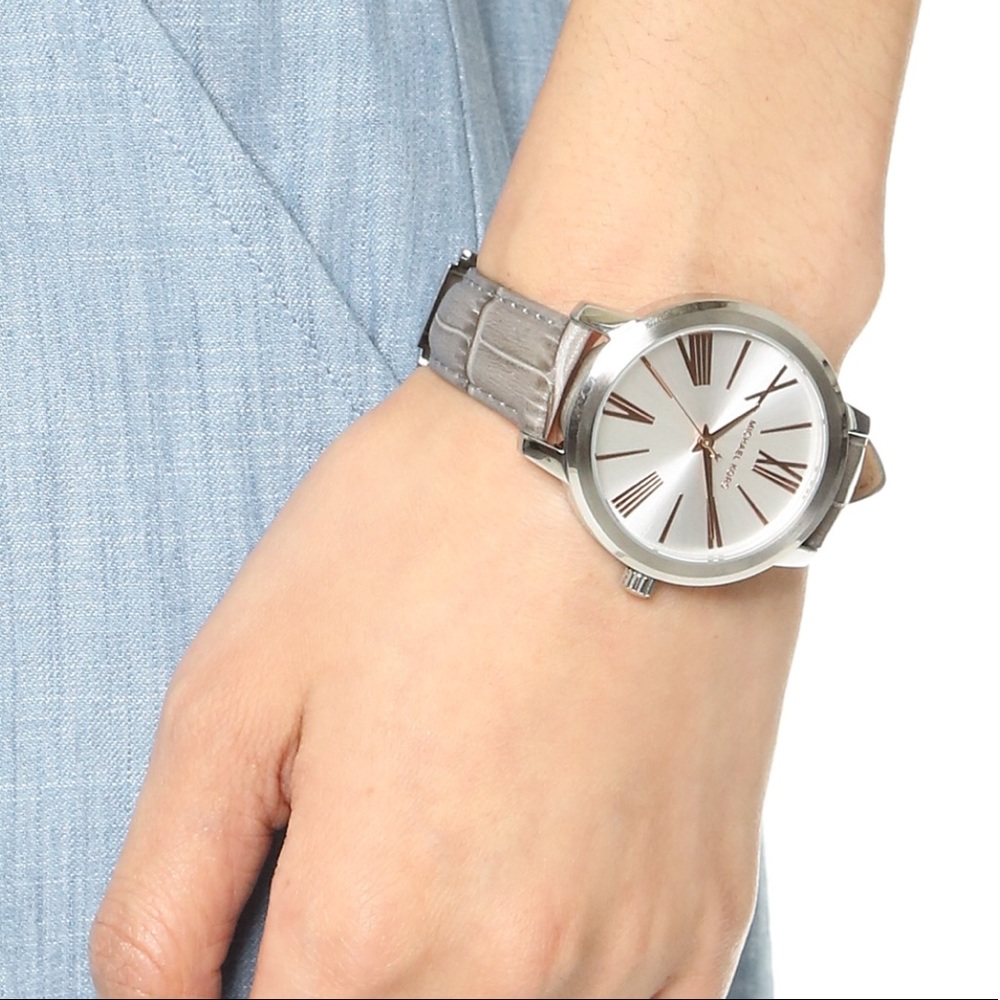 Michael Kors silver rose gold gray leather watch - Picture 3 of 8
