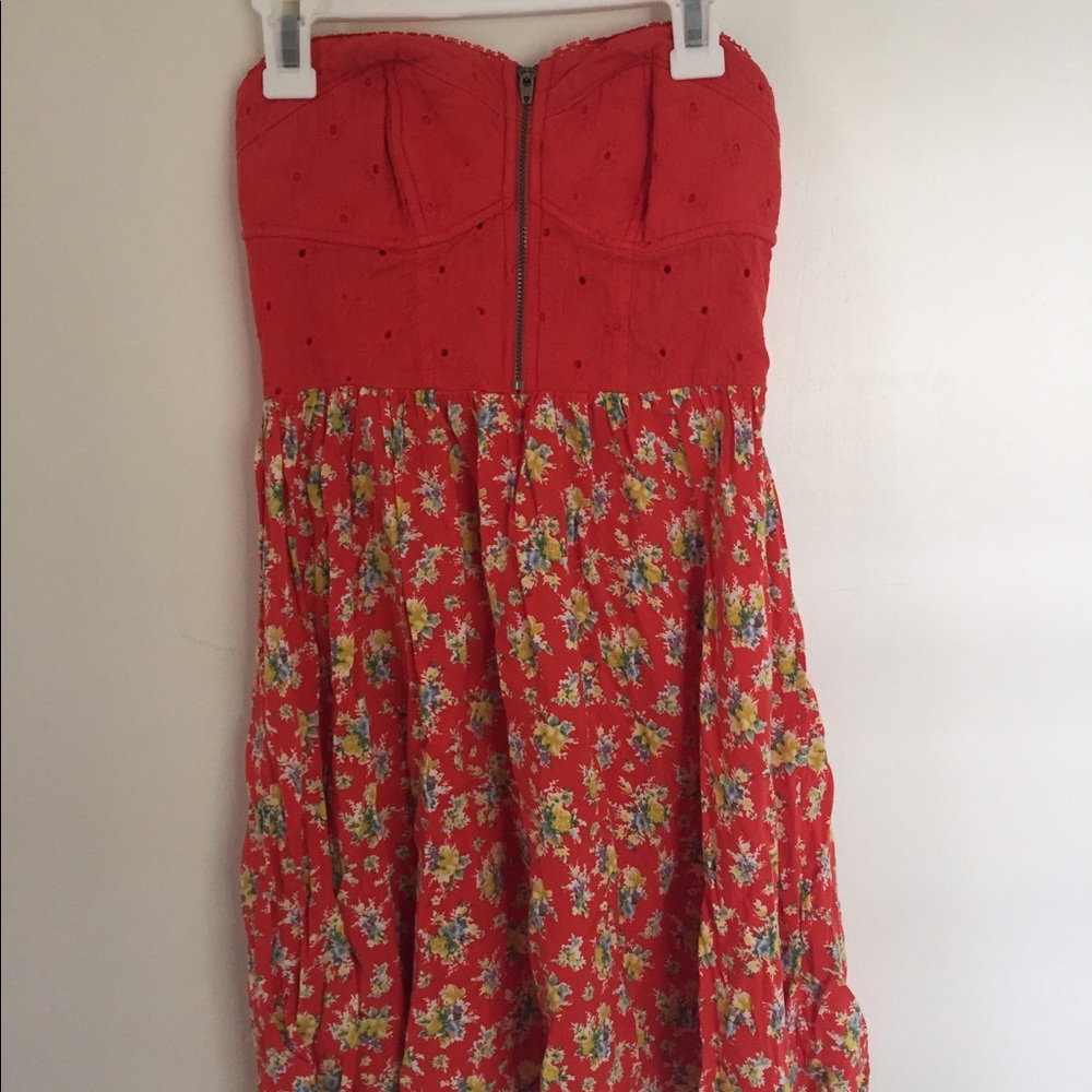 Orange Floral Strapless Dress
