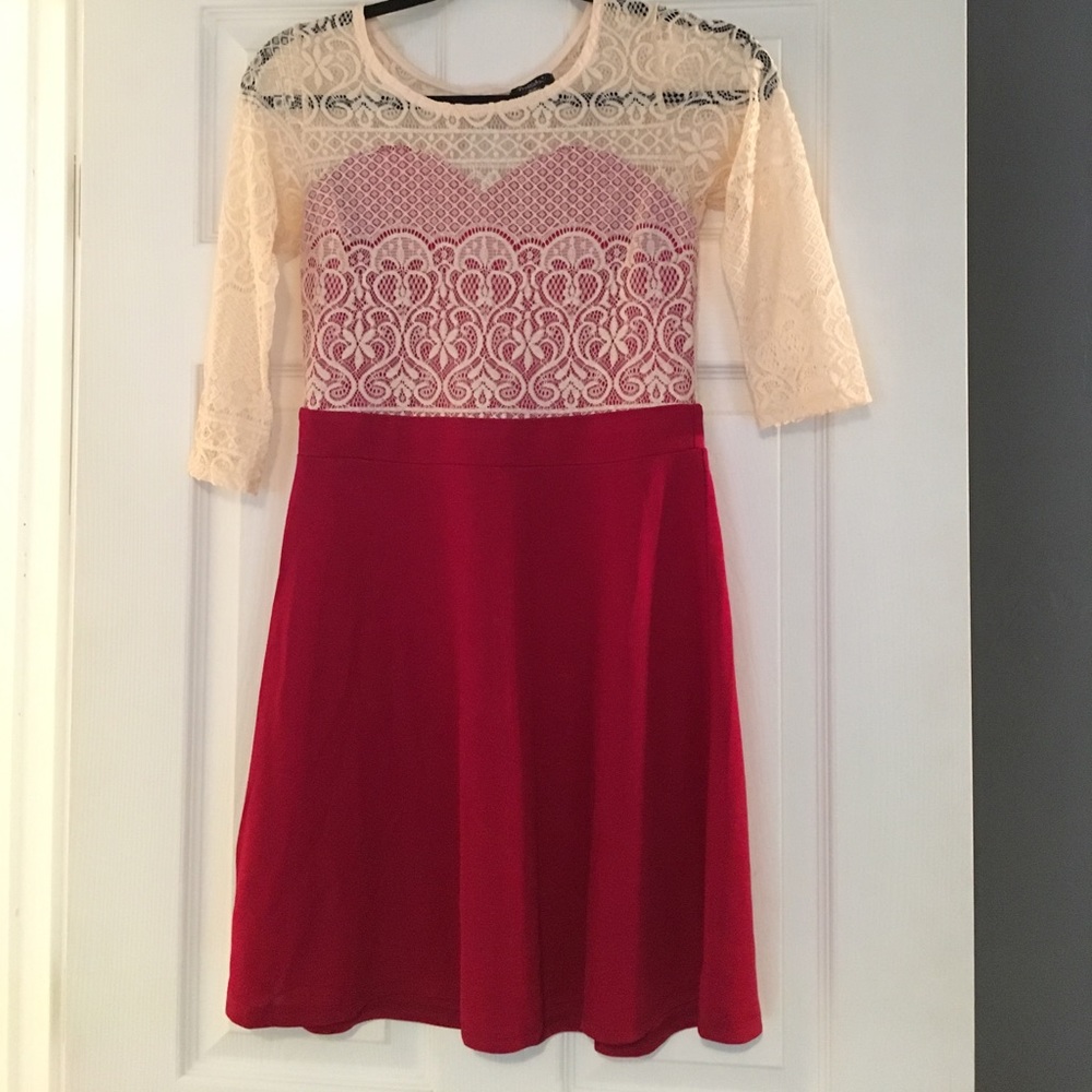 Red and off white dress