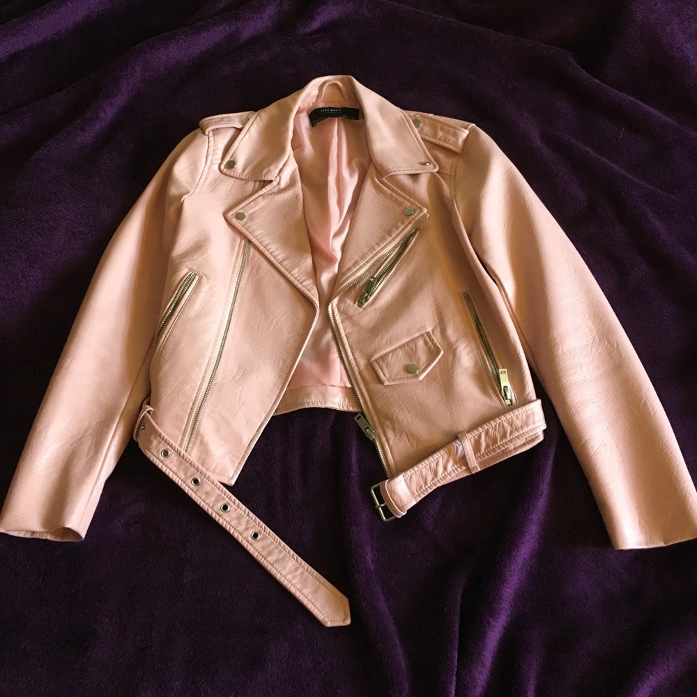 Pink Zara Faux Leather Biker Jacket