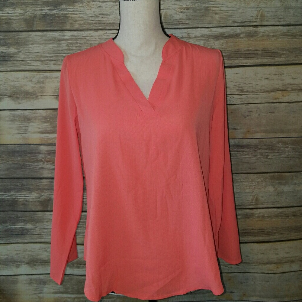 Coral V-Neck Blouse