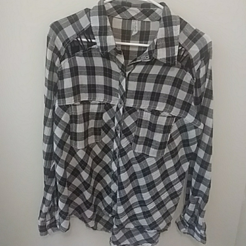 Free People Black & White Plaid Shirt