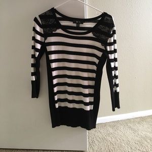 Striped sweater with lace detail