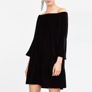 Zara Black Velvet Off Shoulder Dress Size S