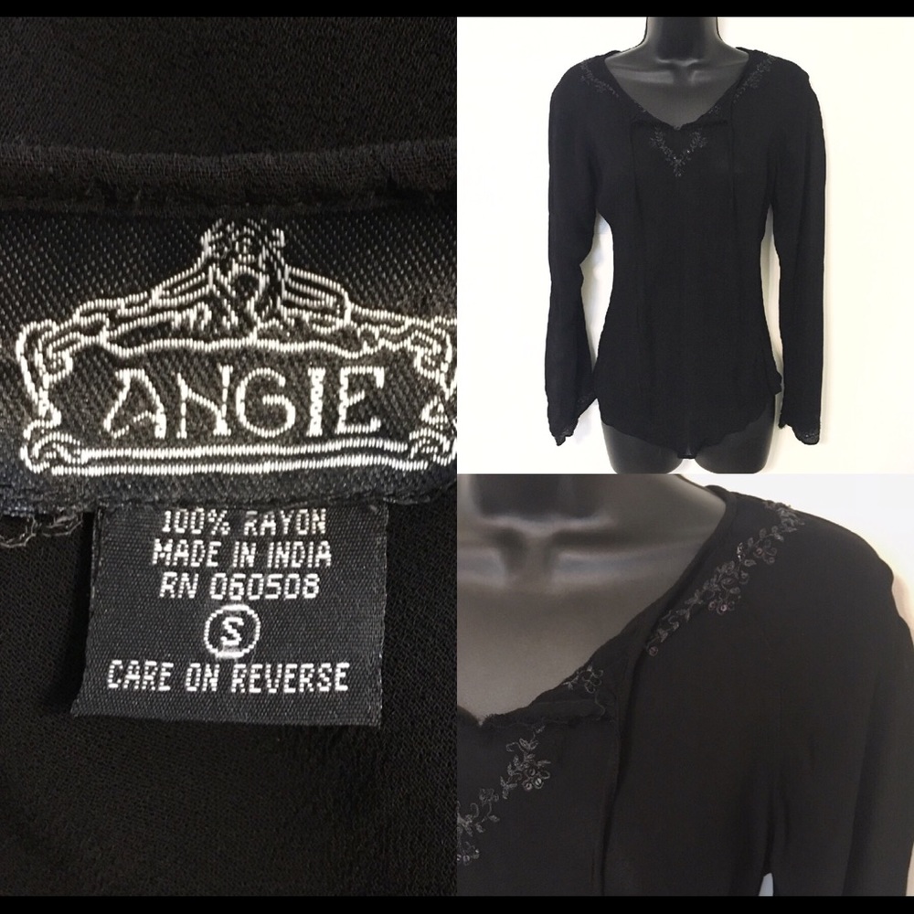 Angie~Peasant Top~ Black ~ Must Have! Beaded*Small