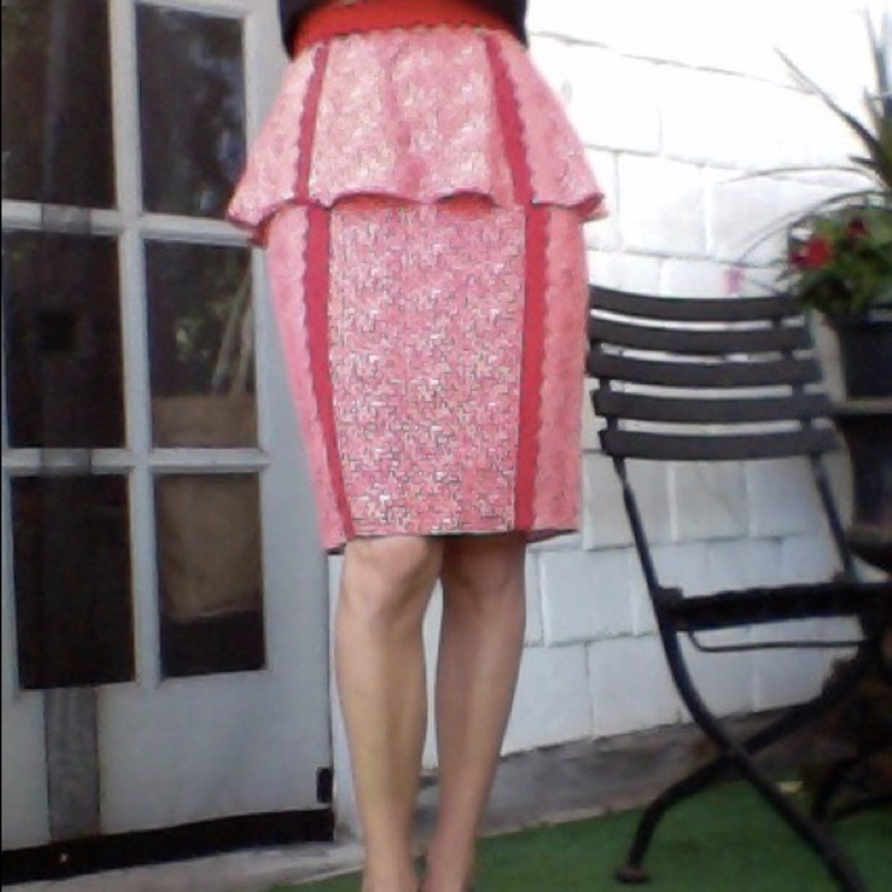 Tracy Reese coral and white peplum skirt Size 0