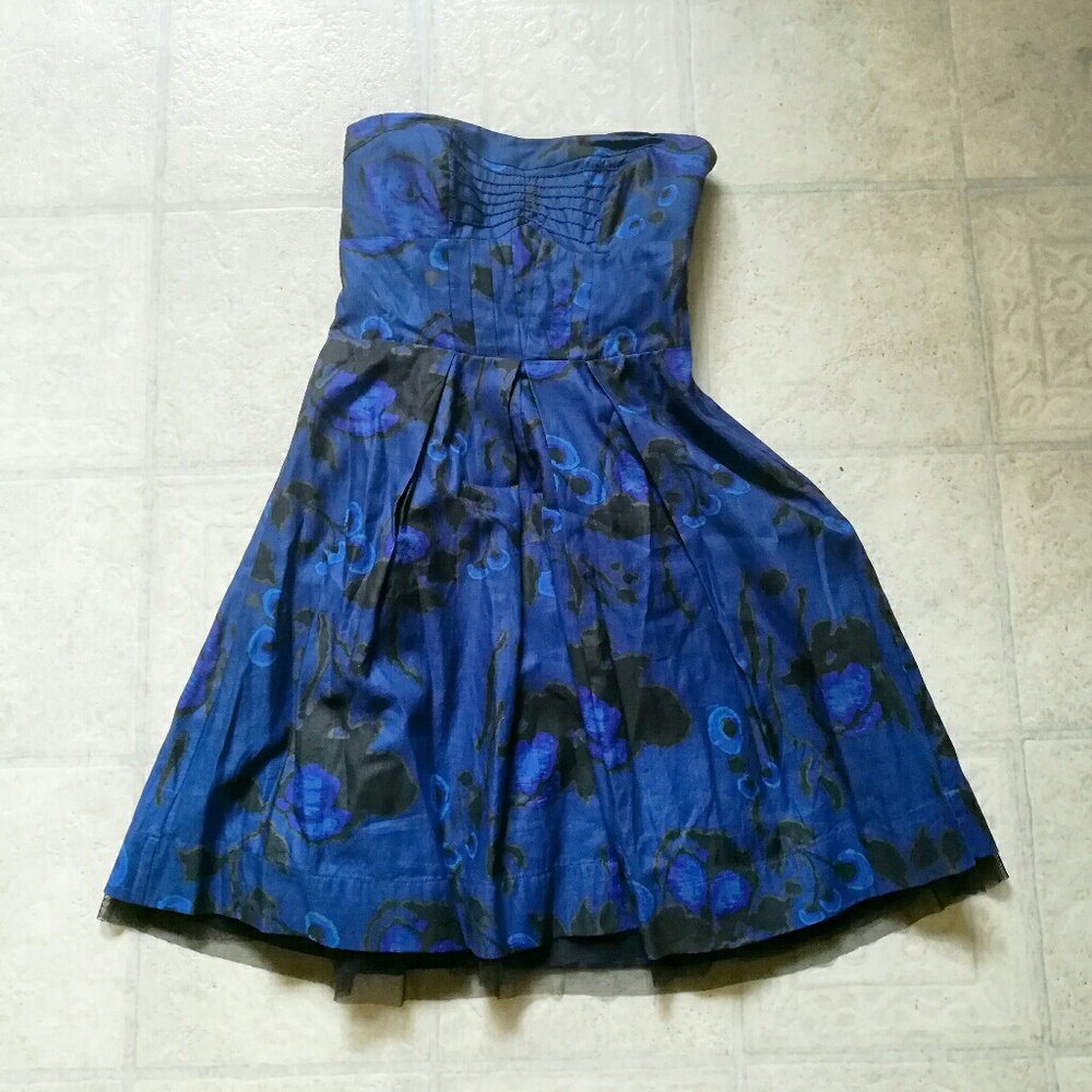 Blue and Black Floral Short Dress