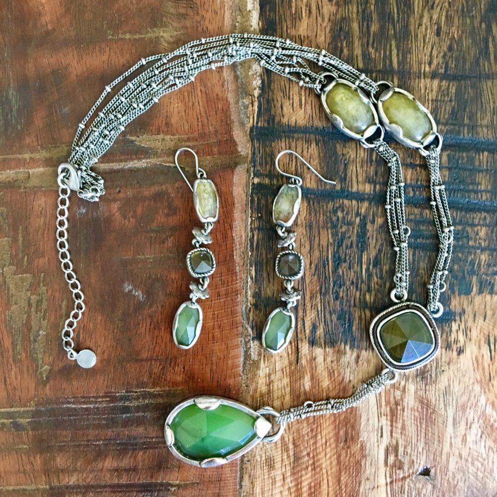 Necklace & Earrings Set with earth tone gemstones