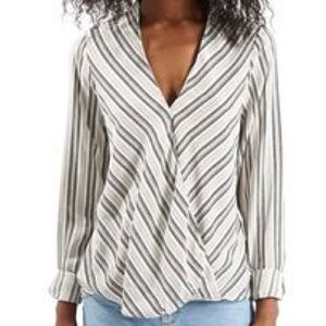 Top shop striped surplice long sleeve blouse