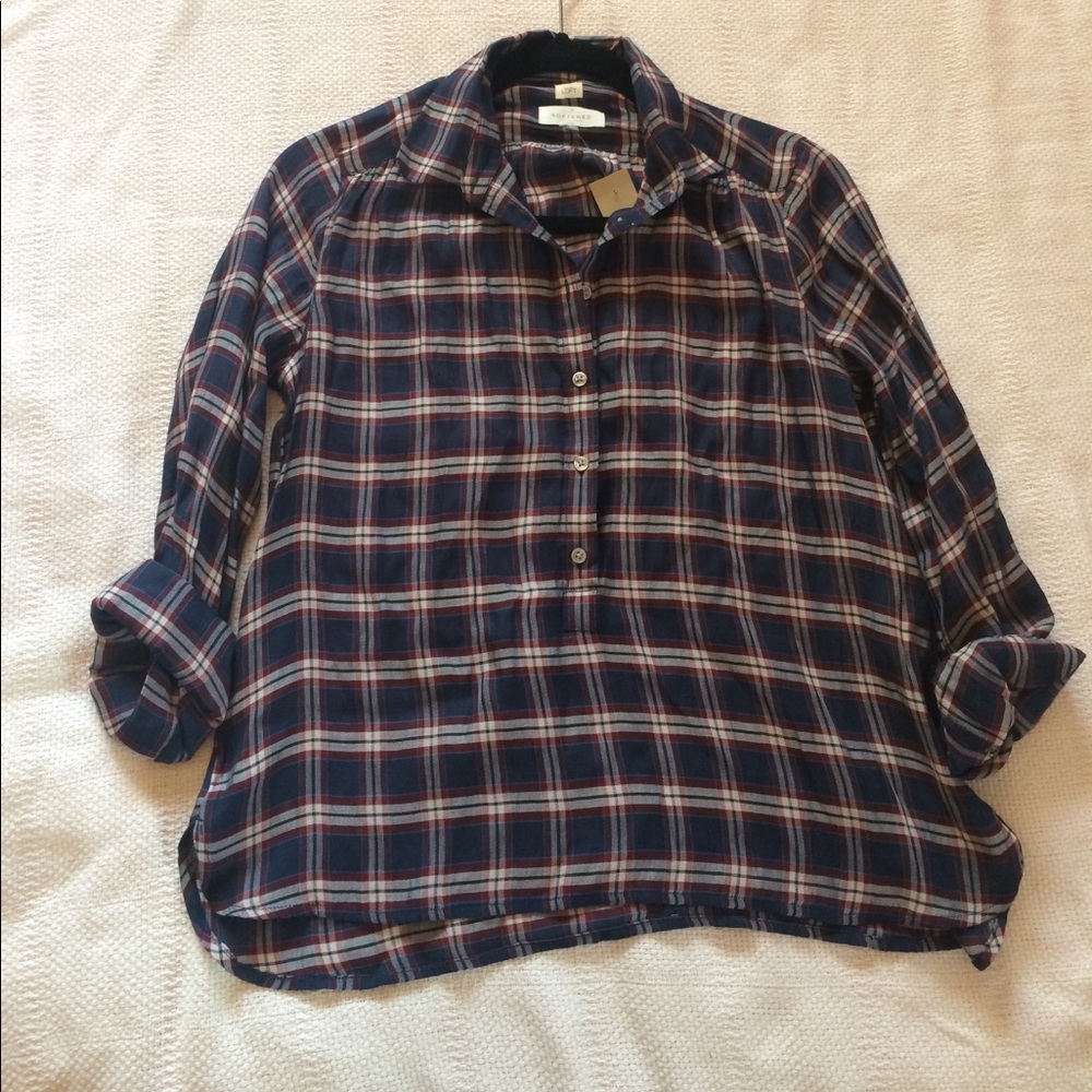 Plaid half button down blouse