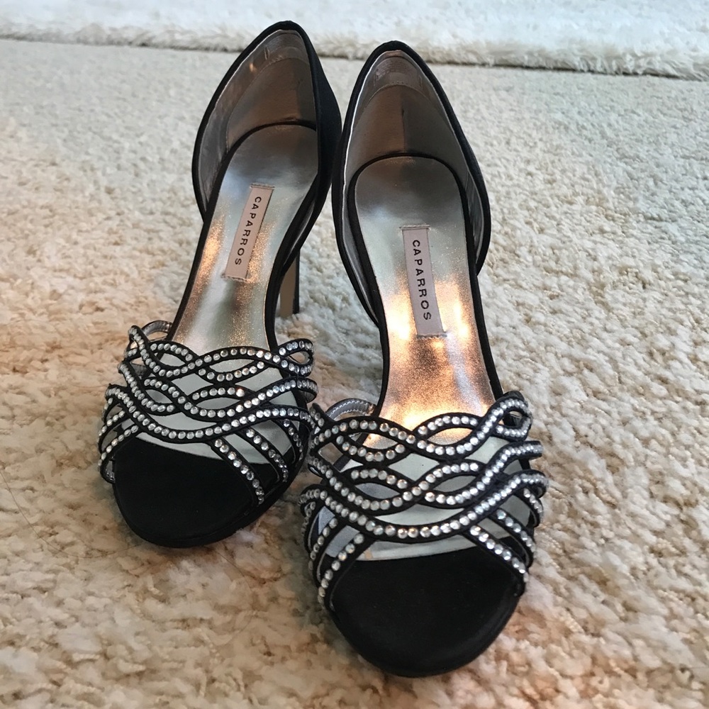 Black and silver jeweled pumps