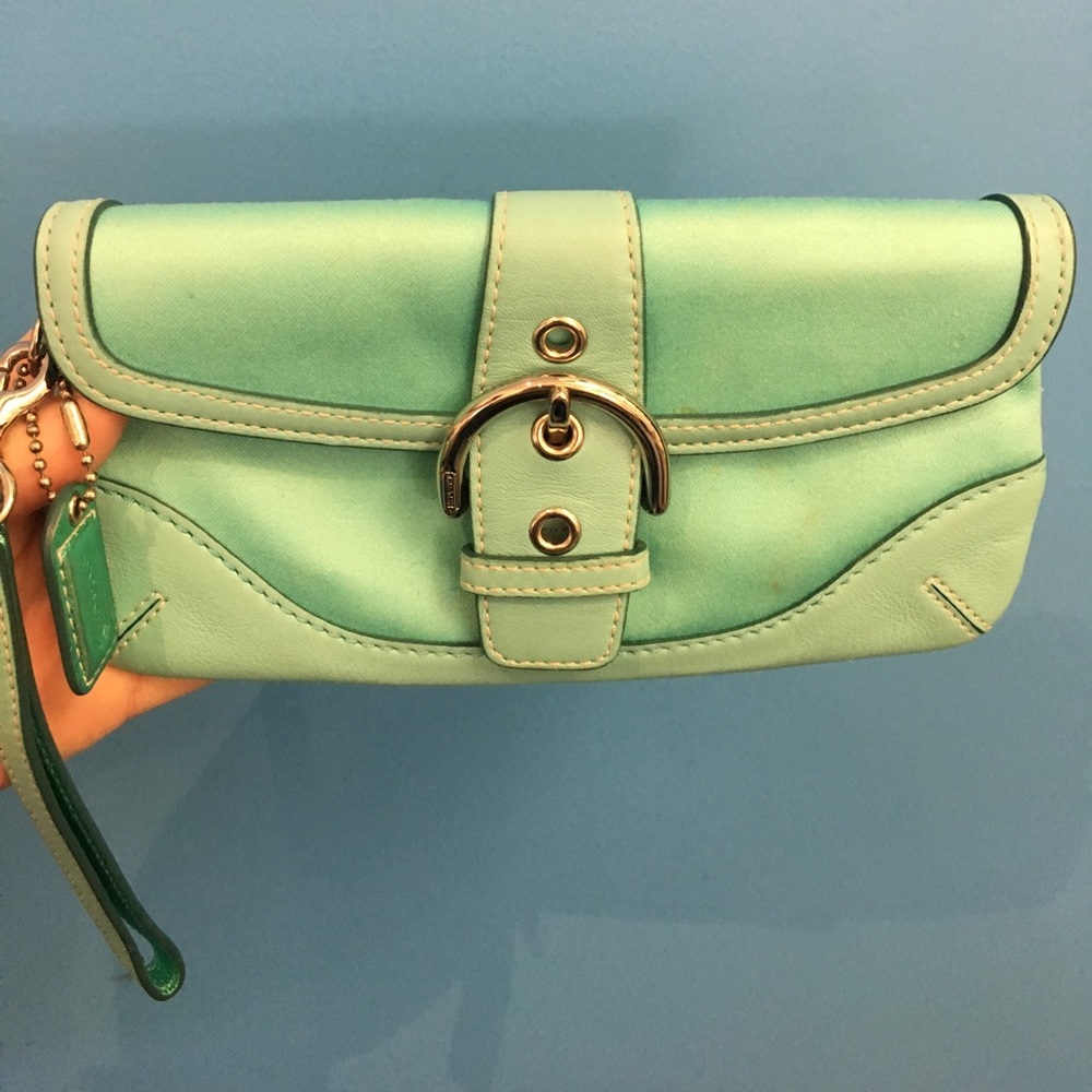 Authentic Coach Teal Buckle Wristlet