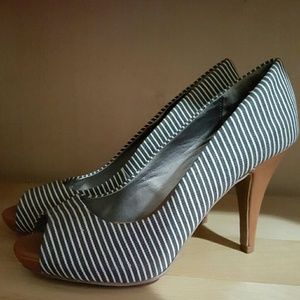 Blue and white strip heels