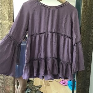 Babydoll tunic blouse with crochet bell sleeves