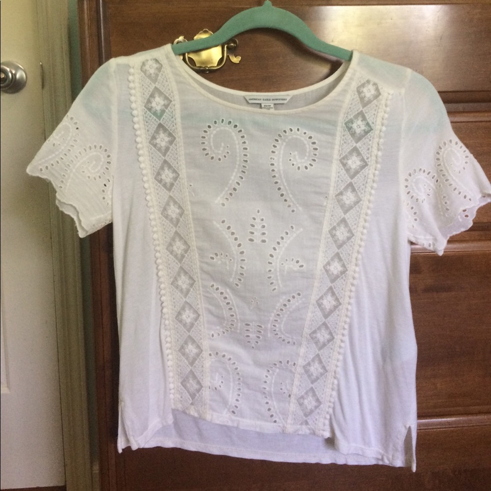 White Lace/Crochet Short Sleeve Shirt