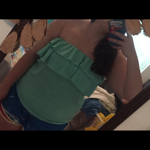 Turquoise Ruffle Top - Picture 2 of 3