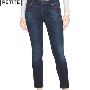 WHBM leather trim skinny jeans