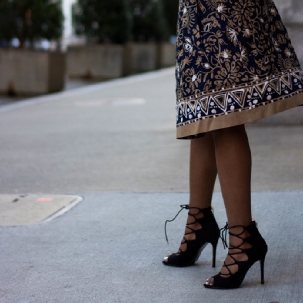 Office black suede lace up pump heels 7