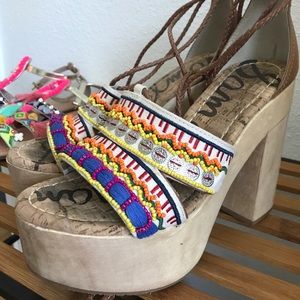 Sam edelman wedges heels embroidered beaded