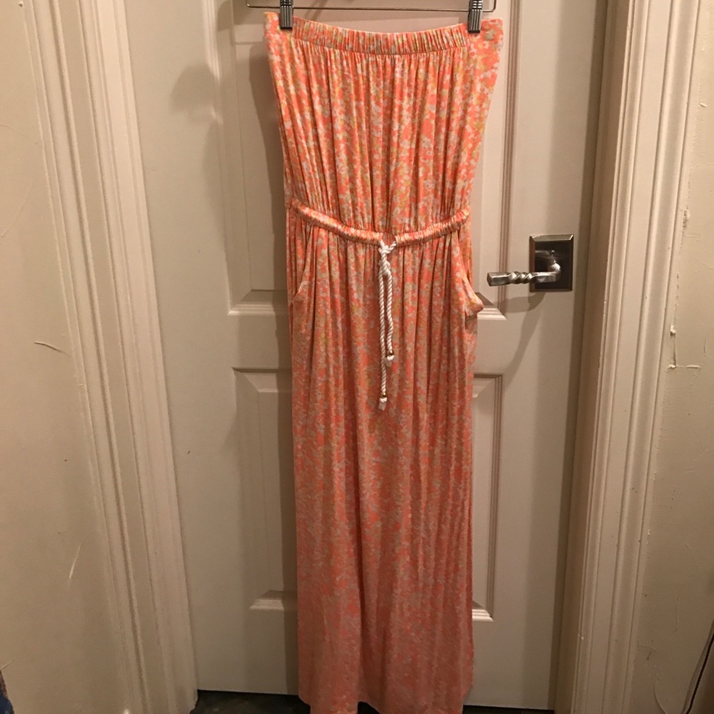 Bright Patterned Strapless Maxi Dress