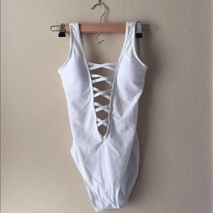 White Body Suit Backless Crisscross Front