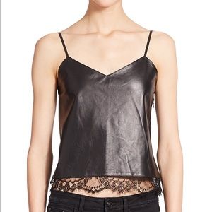 NWT The Kooples leather lace trim camisole top