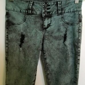Hot Topic Lovesick Green Distressed Jeans