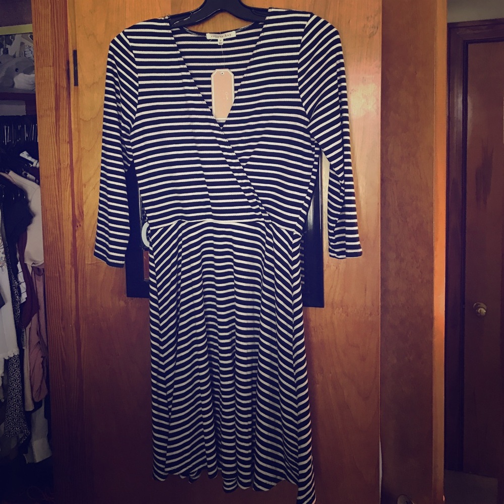 Copper Key black and white striped wrap dress