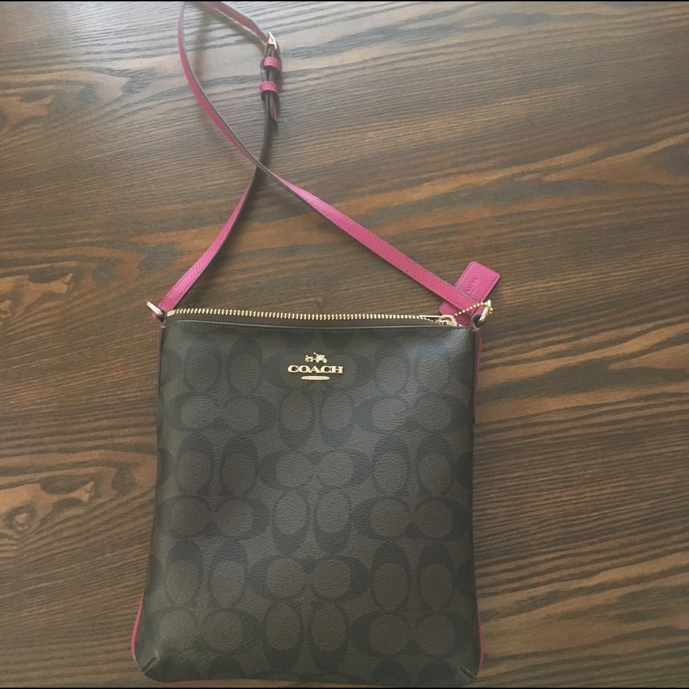Brown/Fuchsia Coach leather crossbody