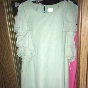 LC Lauren Conrad Mint Dress with Ruffled Shoulders