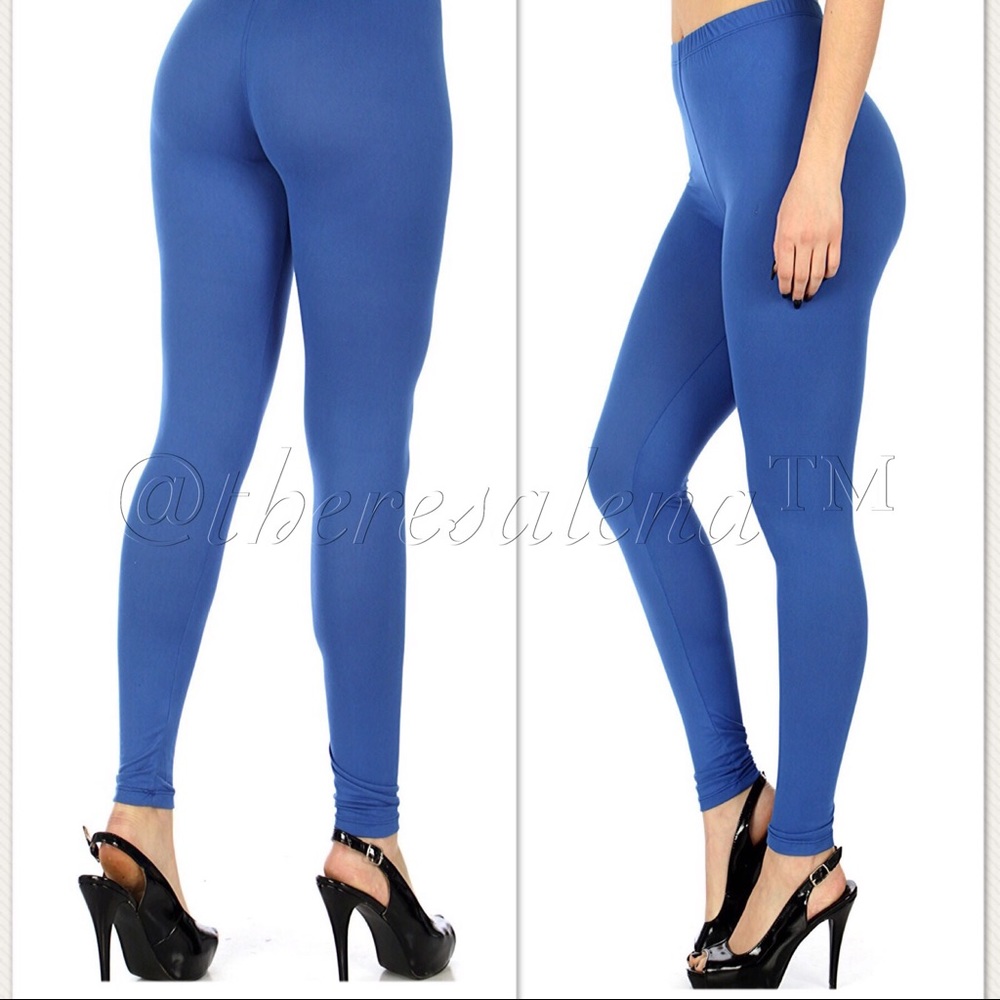 High waist solid leggings Royal Blue