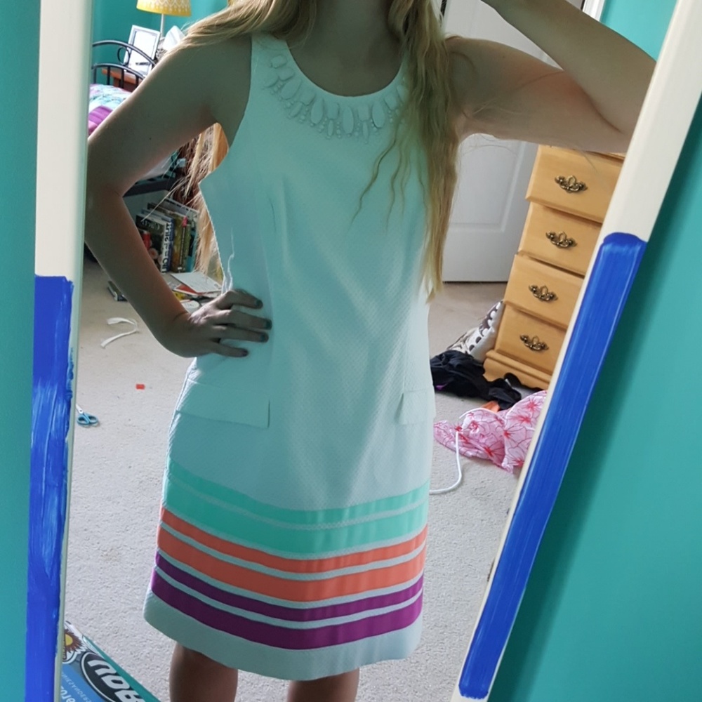 White and striped beaded Lilly Pulitzer dress!