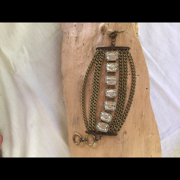 Antique Bronze Chain & Rhinestone Boho Bracelet - Picture 2 of 3