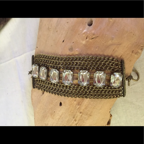 Antique Bronze Chain & Rhinestone Boho Bracelet - Picture 3 of 3