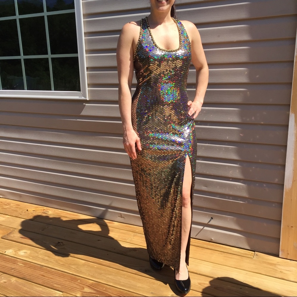 Sequence Dress  SZ 4 exposed back thigh high slit